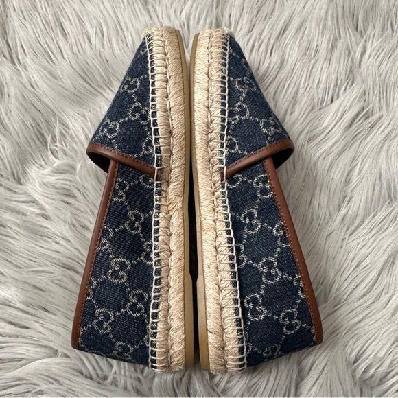 GUCCI Denim GG Monogram Espadrilles Blue Tea Cuir 9.5 - Picture 3 of 10